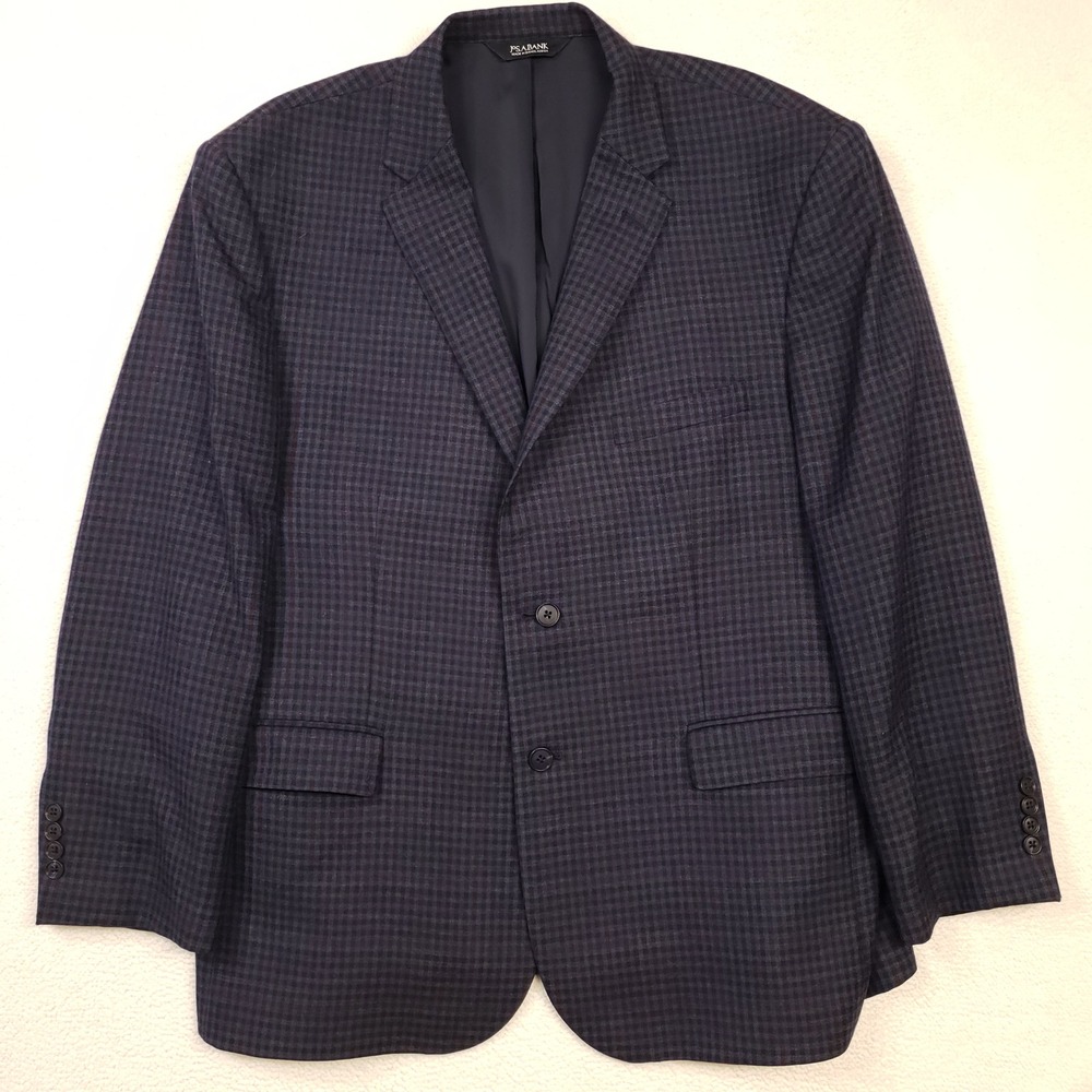 Jos A Bank Sport Coat Men 48 Regular Navy Blue Red Plaid Wool Traveler Tailored